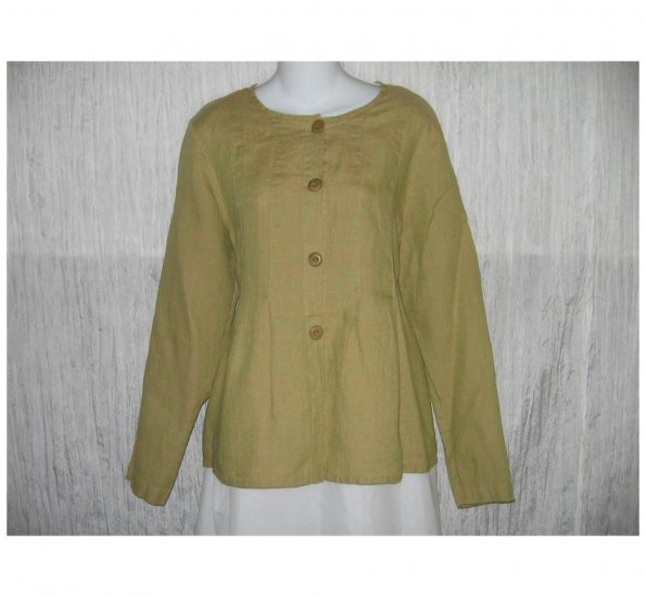 New FLAX Earthy Green LINEN Shapely Jacket Top Jeanne Engelhart Small S