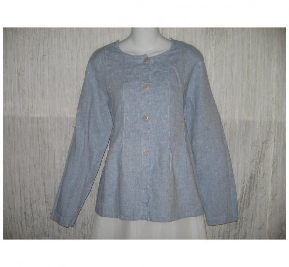 New FLAX Soft Blue LINEN Shapely Jacket Top Jeanne Engelhart Small S