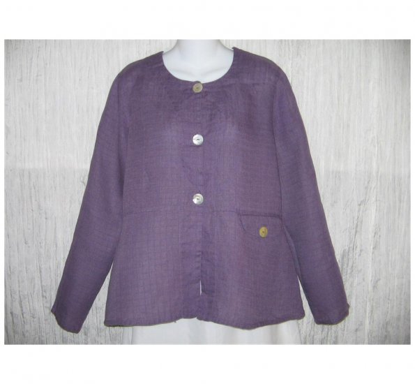 New FLAX Purple LINEN Shapely Jacket Top Jeanne Engelhart Small S