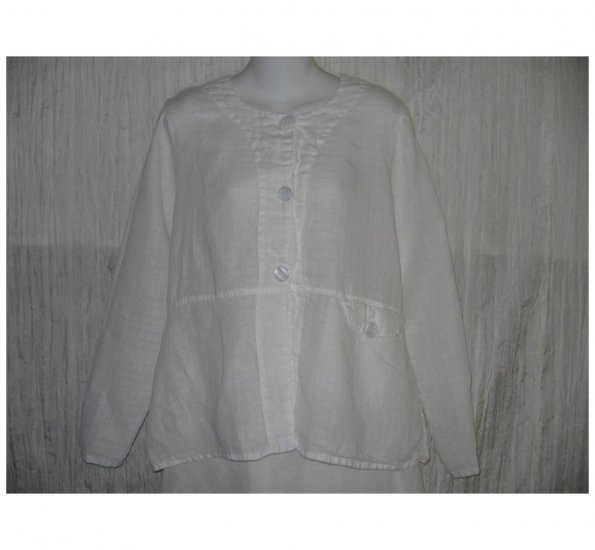 New FLAX White LINEN Shapely Jacket Top Jeanne Engelhart Small S