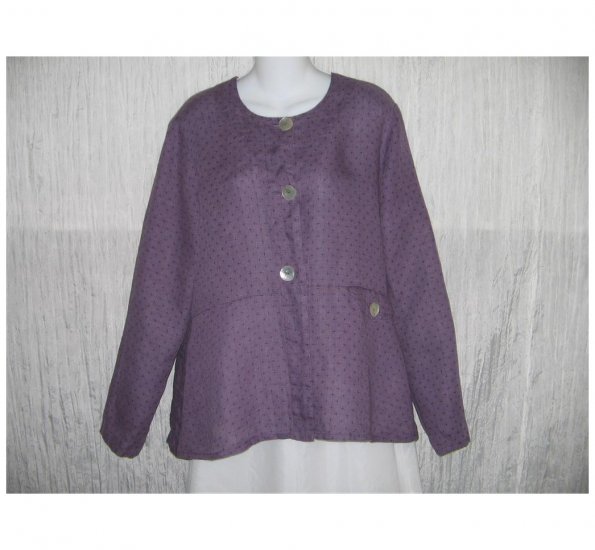 New FLAX Dotted Purple LINEN Shapely Jacket Top Jeanne Engelhart Small S