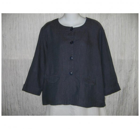 New FLAX Boxy Blue LINEN Jacket Top Jeanne Engelhart Small S