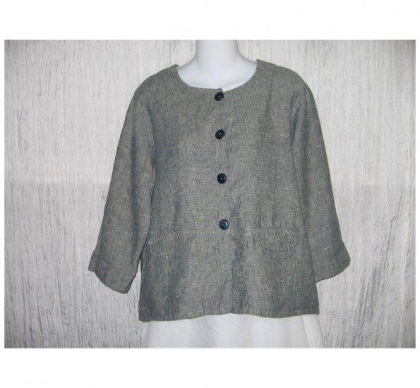 New FLAX Salt & Pepper Gray LINEN Jacket Top Jeanne Engelhart Small S