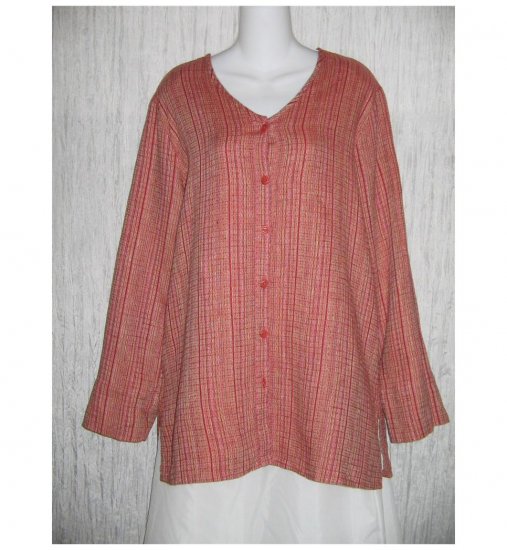 New FLAX Long Textured Red LINEN Tunic Top Jacket Jeanne Engelhart Small S