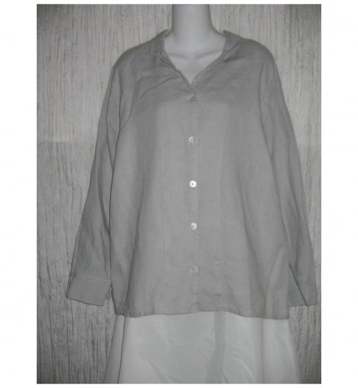 New FLAX Simple Gray LINEN Button Shirt Tunic Top Jeanne Engelhart Small S