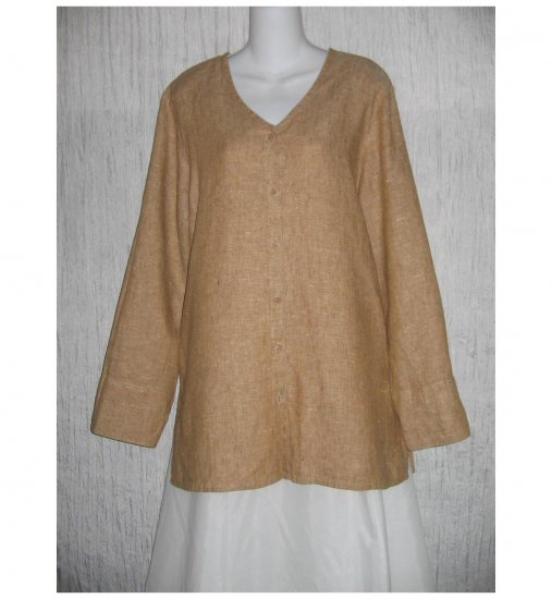 New FLAX Toffee LINEN Tunic Top Jacket Jeanne Engelhart Small S