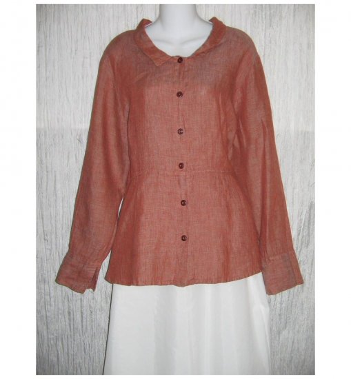 New FLAX Terracotta LINEN Shapely Jacket Top Jeanne Engelhart Small S