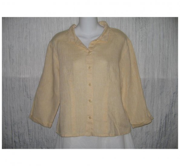 New FLAX Shapely Yellow LINEN Shirt Jeanne Engelhart Small S