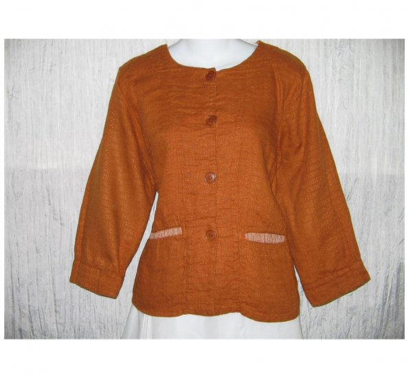 New FLAX Boxy Burnt Orange LINEN Jacket Top Jeanne Engelhart Small S