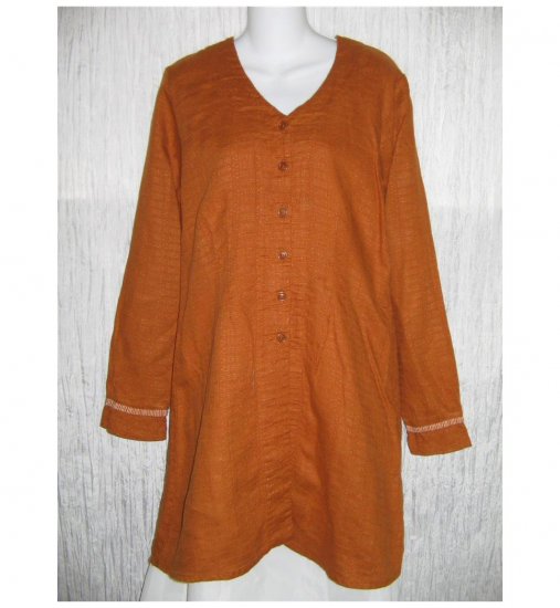 New FLAX Long Burnt Orange LINEN Jacket Top Jeanne Engelhart Small S