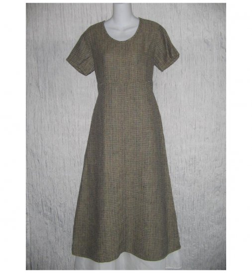New Flax Shapely Textured Earthy LINEN Dress Jeanne Engelhart Small S