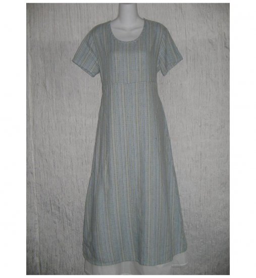 New Flax Shapely Textured Blue LINEN Dress Jeanne Engelhart Small S
