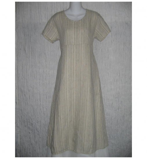New Flax Shapely Textured Earthy LINEN Dress Jeanne Engelhart Small S