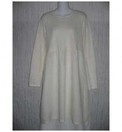 New Flax Shapely White LINEN Lace Dress Jeanne Engelhart Small S
