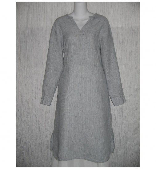 New Flax Textured Blue LINEN Tunic Dress Jeanne Engelhart Small S
