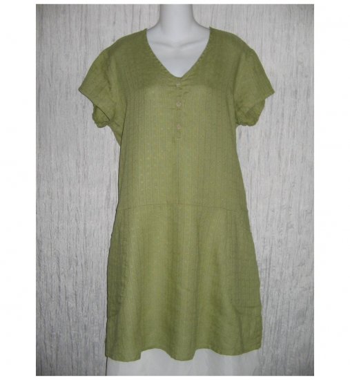 New Flax Soft Green LINEN Tunic Dress Jeanne Engelhart Small S