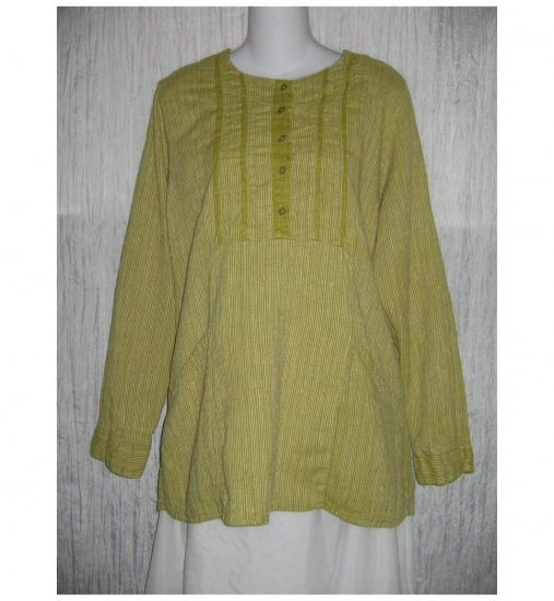 New Flax Green LINEN Tunic Top Shirt Jeanne Engelhart Small S