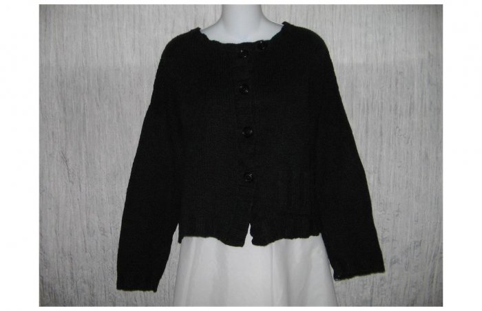 New FLAX Soft Black Pima Cotton Cropped Cardigan Sweater Jeanne Engelhart M L