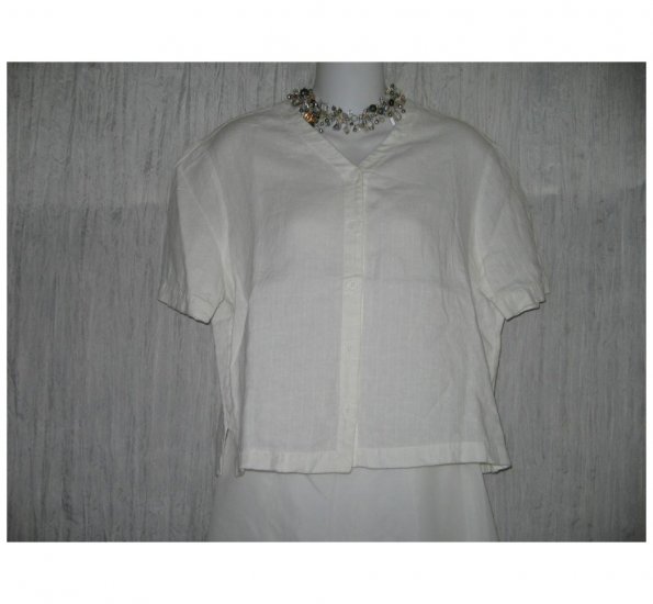 Eileen Fisher White Linen Button Shirt Tunic Top Small S