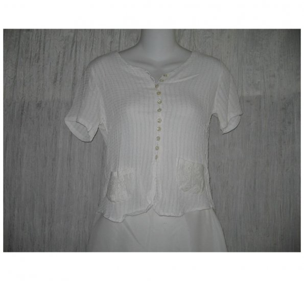 April Cornell Shapely White Rayon Button Shirt Tunic Top Small S