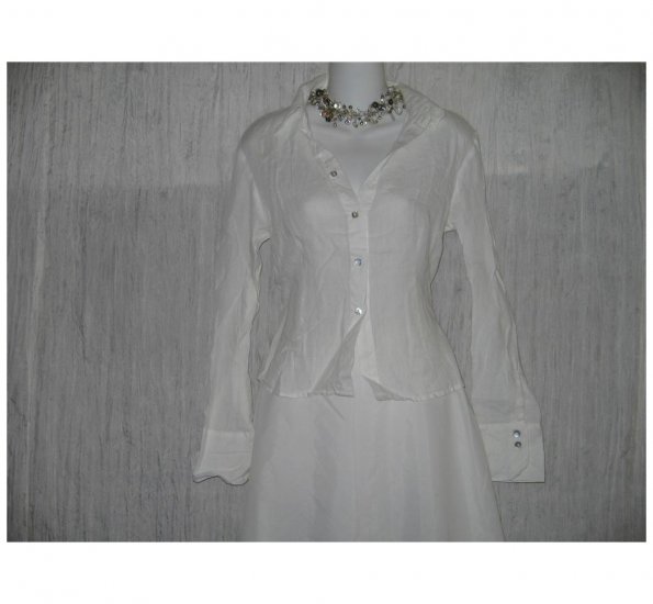 Weavz Shapely White Linen Button Shirt Tunic Top Small S