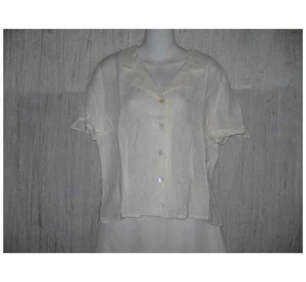Solitaire White Linen Button Shirt Tunic Top Large L