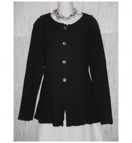 FLAX Soft Black Puckered Cotton Shapely Tunic Top Jacket Jeanne Engelhart Small S