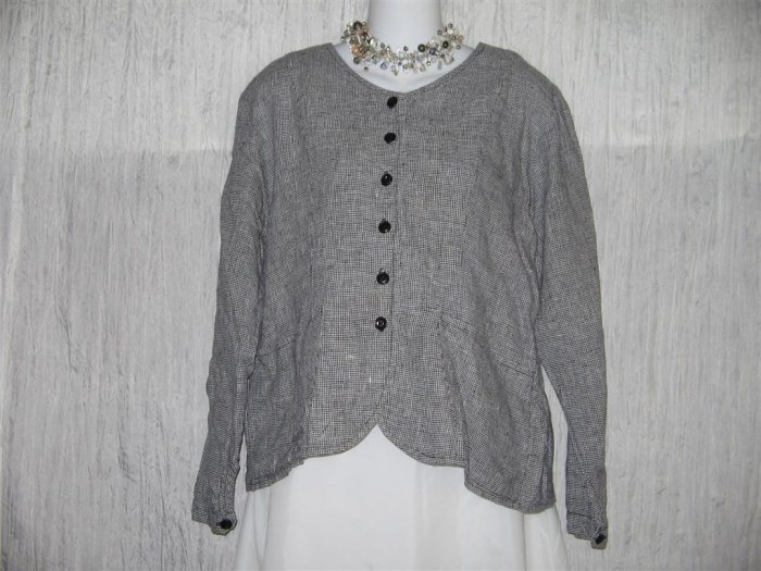 FLAX Black White Linen Shirt Jacket Jeanne Engelhart Small S