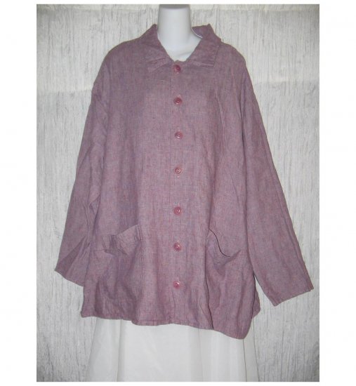 Jeanne Engelhart FLAX Purple Crossweave Linen Tunic Top Shirt Jacket 2G