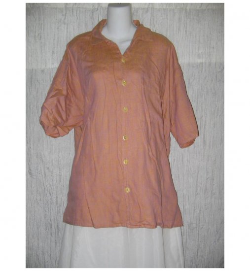 Jeanne Engelhart FLAX Pink Linen Button Shirt Tunic Top Large L