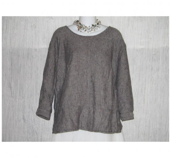 FLAX Skirted Gray Linen Pullover Shirt Tunic Top Jeanne Engelhart 1G