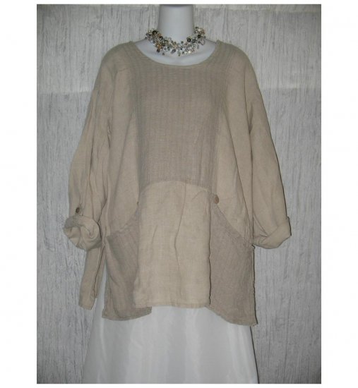 Flax by Jeanne Engelheart LINEN Picnic Shirt Tunic Top Shirt MEDIUM M