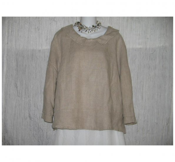 Jeanne Engelhart FLAX Skirted Linen Pullover Shirt Tunic Top Large L