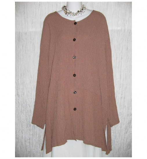 Flax by Jeanne Engelheart Chocolate Check Skirted Tunic Top Shirt Large L