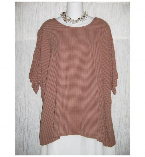 Flax by Jeanne Engelheart Chocolate Check Tunic Top Shirt Large L