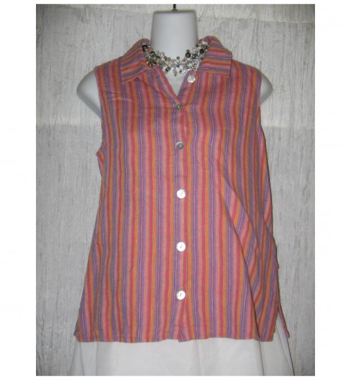 Jeanne Engelhart FLAX Striped Linen Tank Top Shirt Petite P