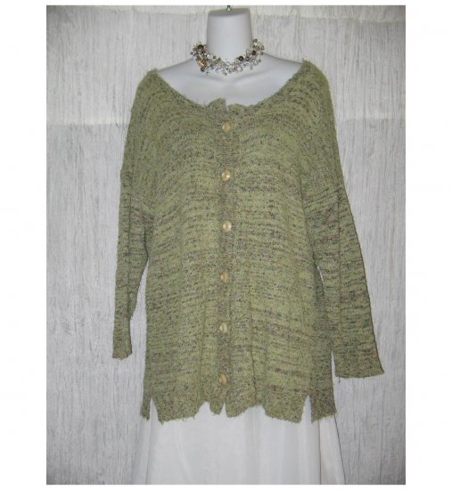 FLAX by Angelheart Soft Green Mottled French Terry Cardigan Sweater Engelhart Small Medium S M