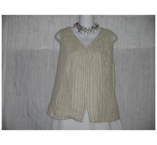 New Jeanne Engelhart FLAX Earthy Textured Linen Tank Top Shirt 1G