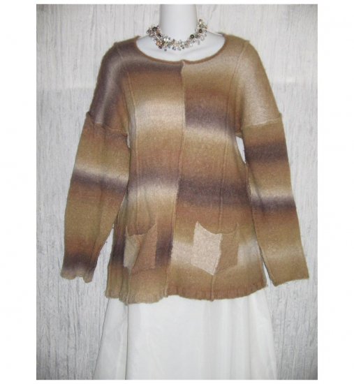 Flax by Jeanne Engelhart Sot Brown Striped Tunic Sweater Wool M L