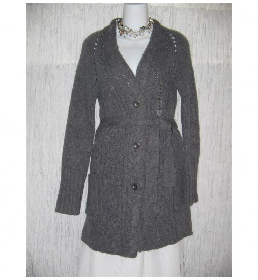 NWT GAP Shapely Gray Belted Aran Wool Cardigan Sweater Jacket Medium M