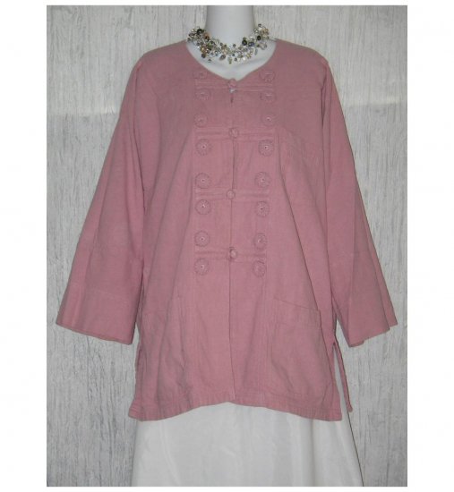 Marasri Long Pink Linen Asian Knot Tunic Jacket Shirt Top One Size