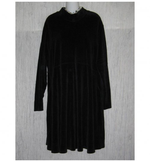 Jeanne Engelhart Flax Black Cotton Velor Dress Large L