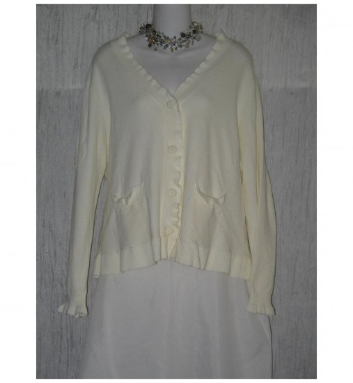 J. Jill Soft Cream Ruffle Cardigan Sweater Large L