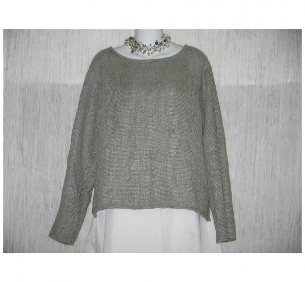 FLAX by Jeanne Engelhart Gray Thermal Linen Tunic Top Shirt Small S