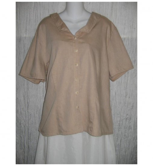 NWT FLAX Soft Cotton Beige Button Shirt Tunic Top Jeanne Engelhart 1G