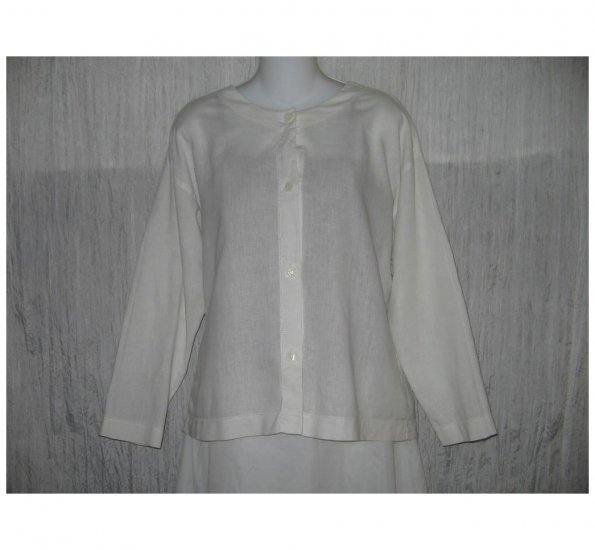 Tweeds White Linen Cotton Button Shirt Tunic Top Medium M