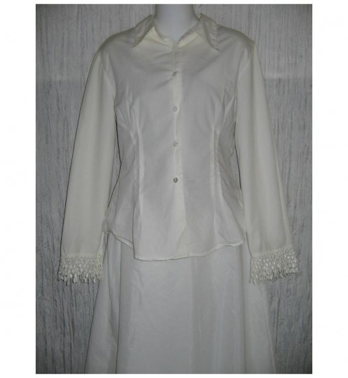 David Albow NY Shapely White Button Shirt Tunic Top Small S