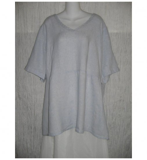 Jeanne Engelhart FLAX Shapely Blue Linen Skirted Tunic Top Shirt 3G