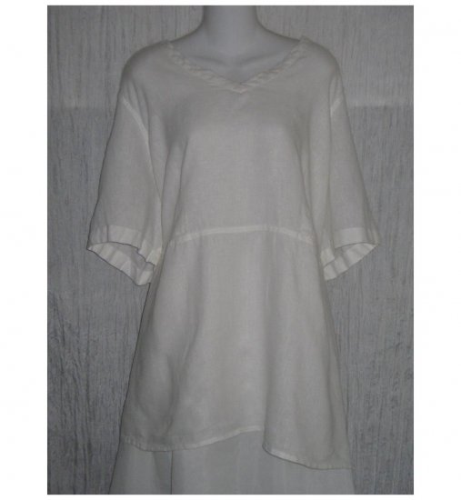 Jeanne Engelhart FLAX Shapely White Linen Skirted Tunic Top Shirt 3G