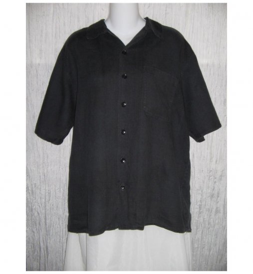 Jeanne Engelhart FLAX Black Linen Button Shirt Tunic Top Small S